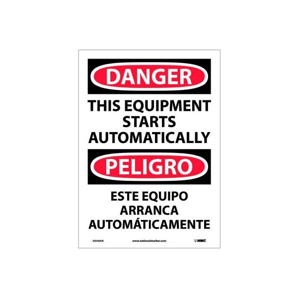 Bilingual Vinyl Sign - Danger This Equipment Starts Automatically